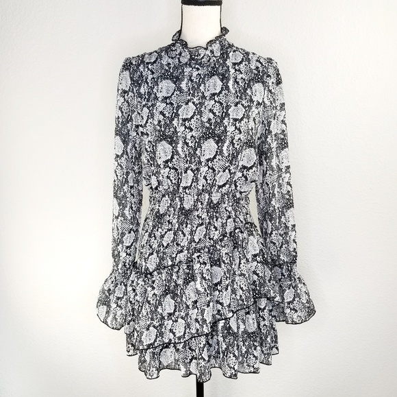 vestique Dresses & Skirts - Vestique snake print ruffle rouched waist dress